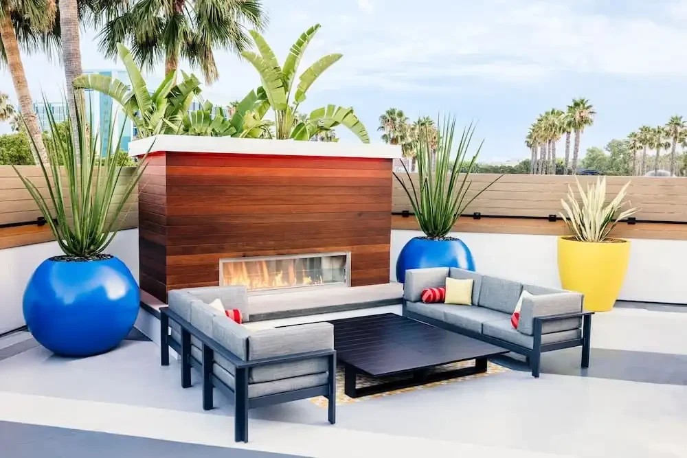 Colorful outdoor resort lounge