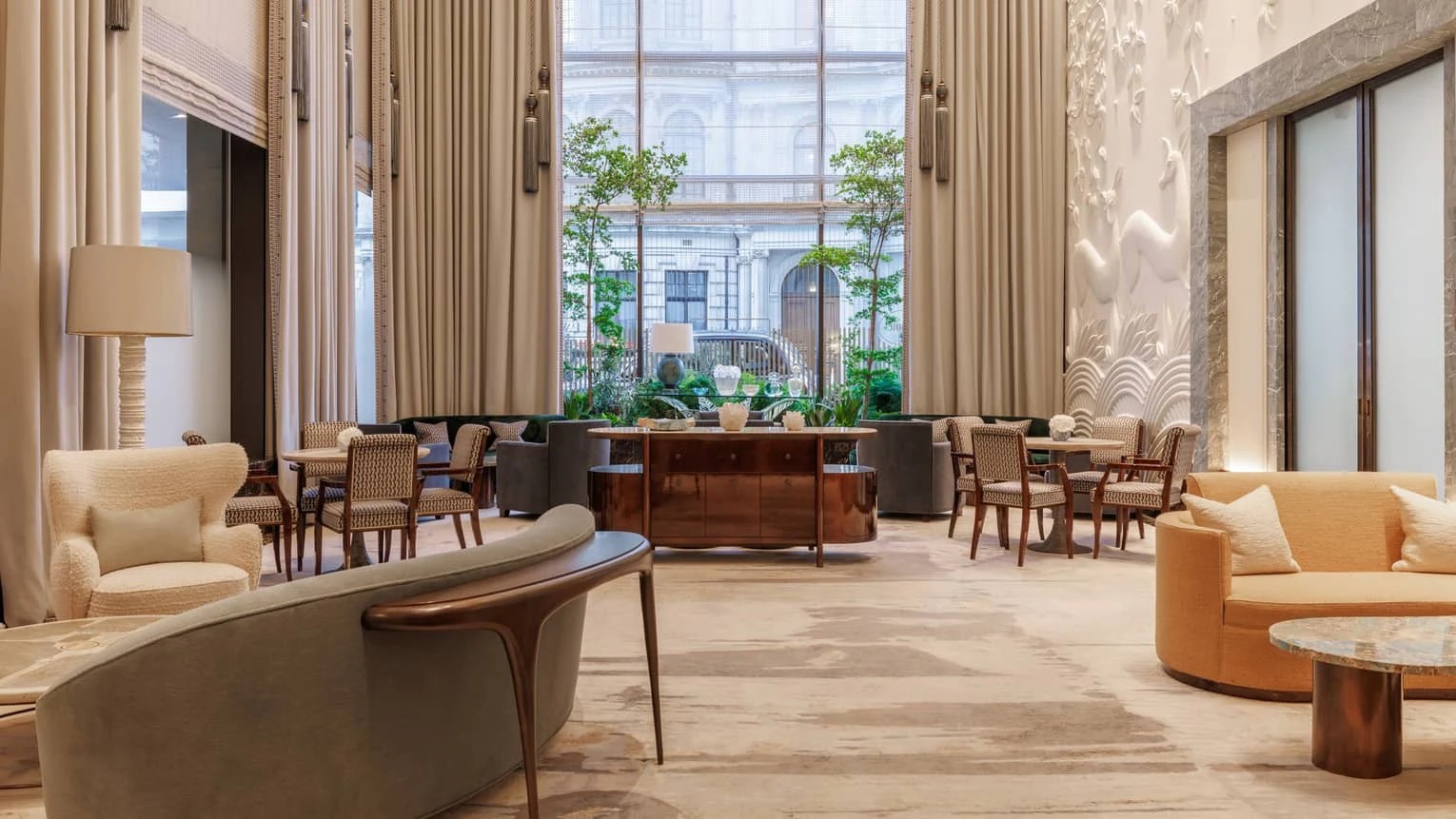 Elegant hotel lounge with marble finishes