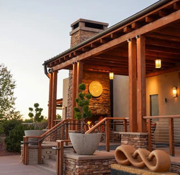 Desert resort terrace with adobe architecture