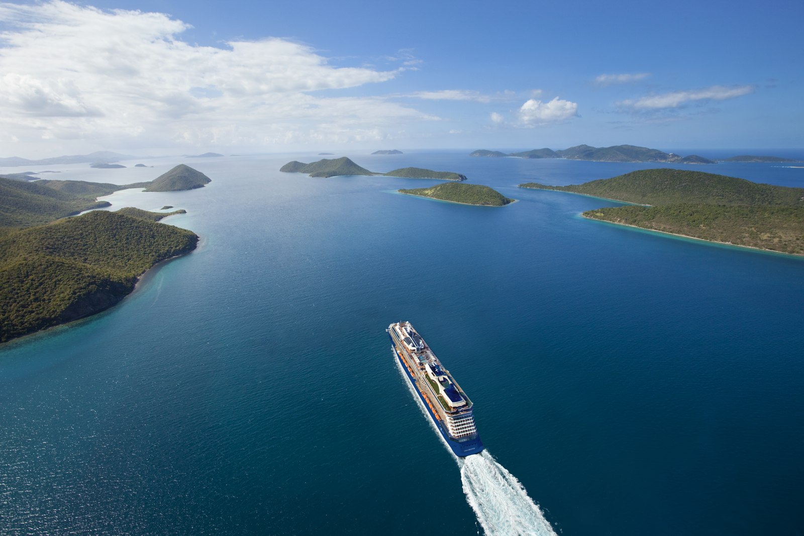 Cruise ship passing Caribbean islands