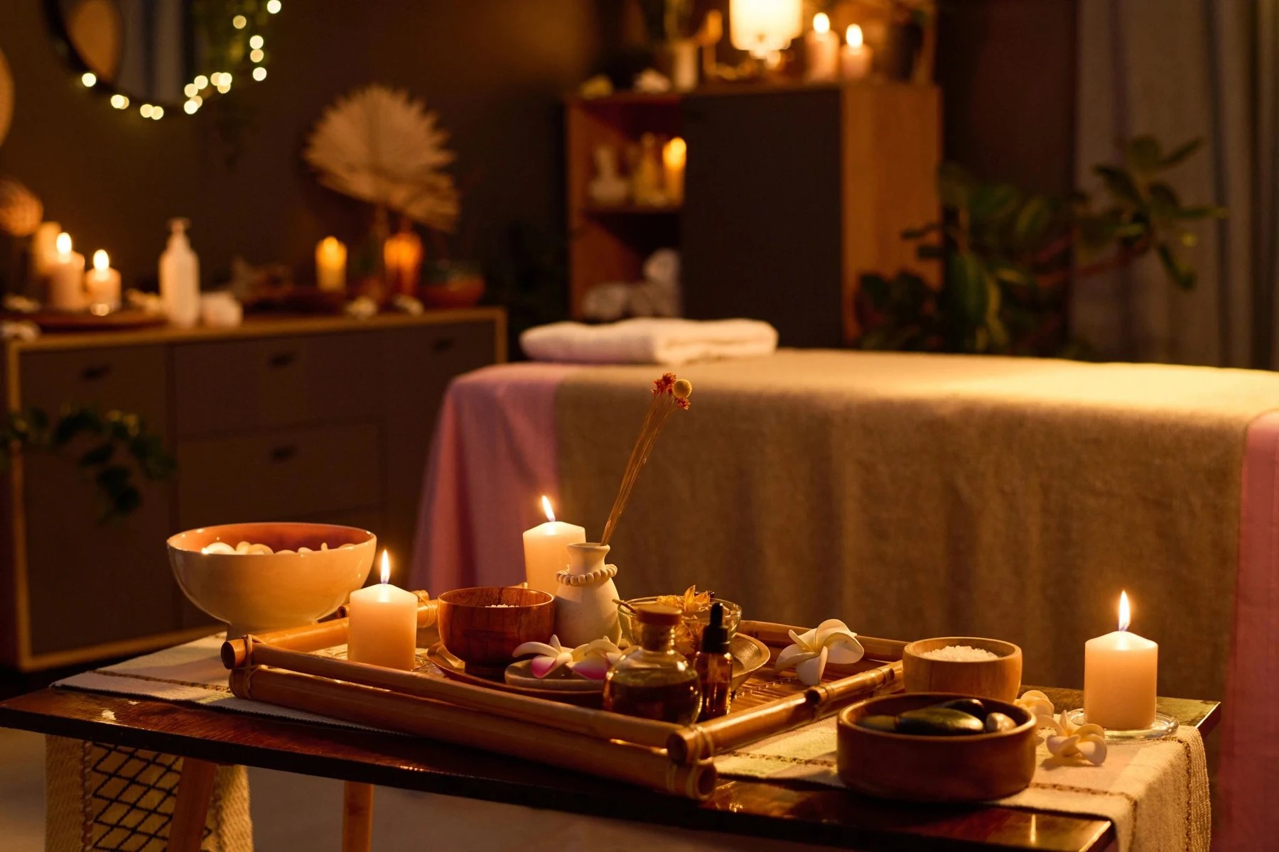 Spa treatment room with candles