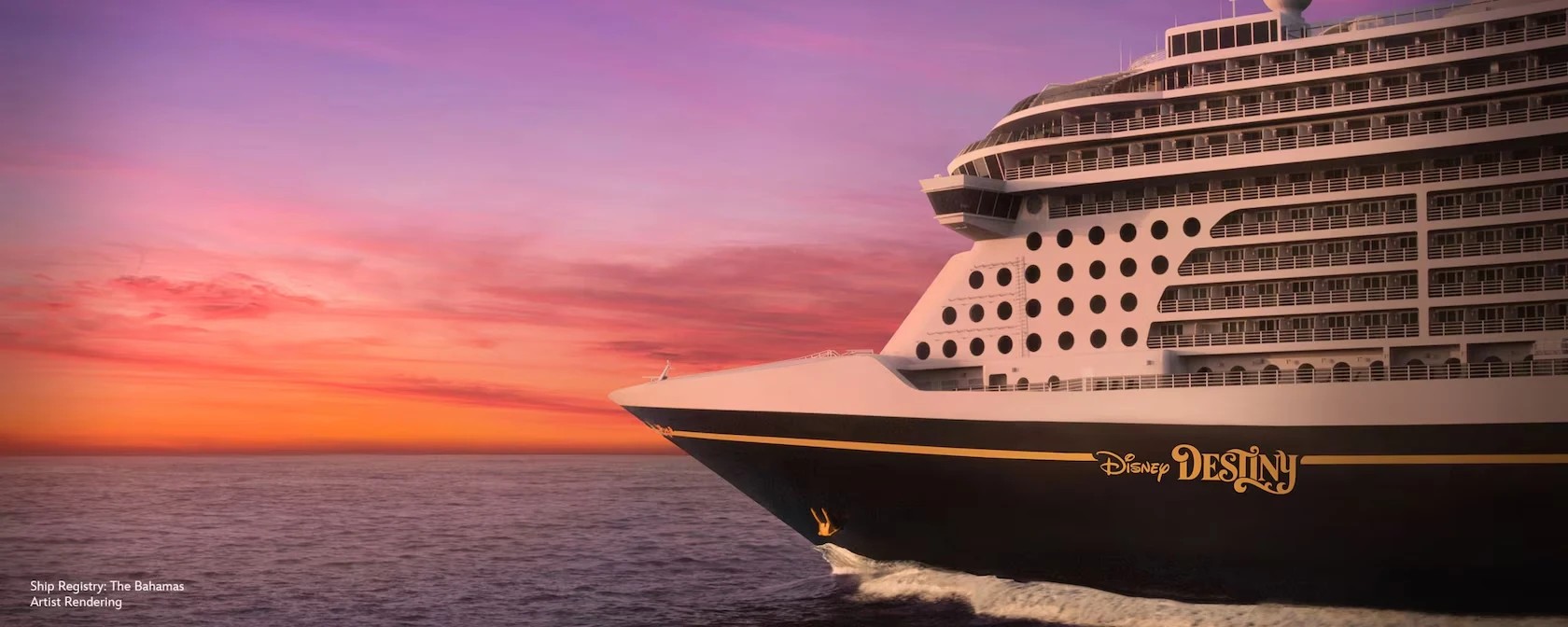 Disney cruise ship at sunset